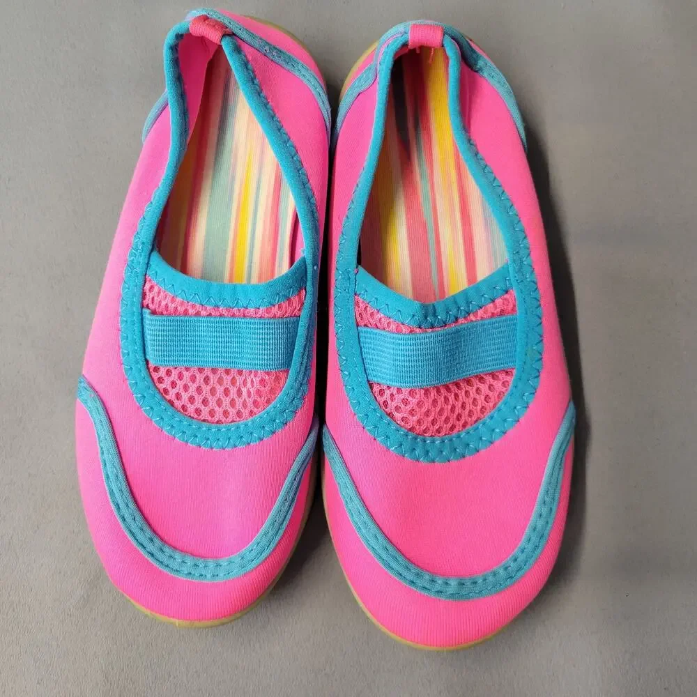 Athletic Works Water Shoes Girls Youth 11-12 Mesh Soft Bright Pink Blue Fast Dry